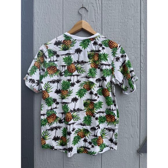 FREE PLANET white green pineapple palm tree print tropical cotton tshirt top - Picture 2 of 5